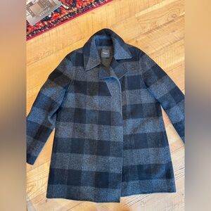 Theory Women's Charcoal and Black Checkered Pea Coat